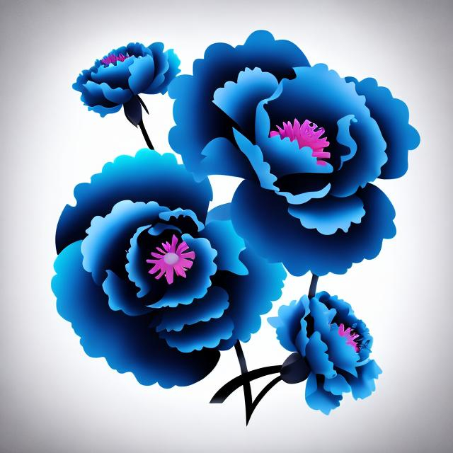 Prompt: a stylized symbol , A blue carnation flower,  background in black