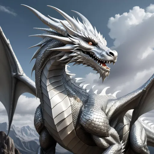 Prompt: silver dragon, majestic