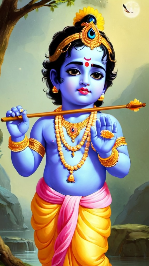 Prompt: create 10 images of Lord Krishna Childhood Images