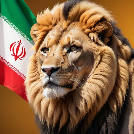 Prompt: Photo of Iranian flag with lion