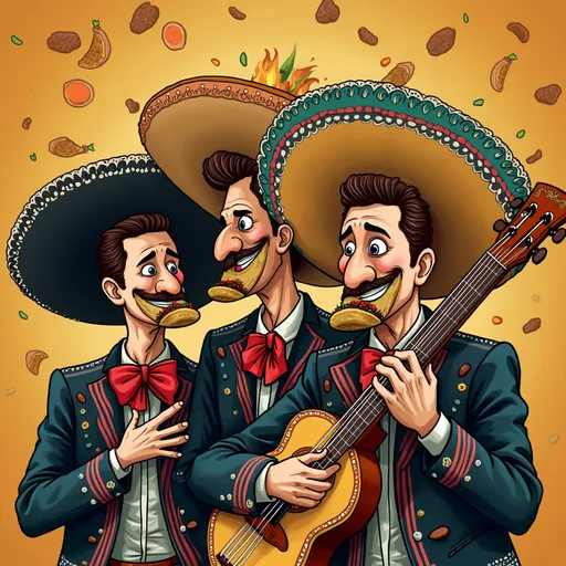 Prompt: Create a funny mexican inspired birthday invitation have a mariachi band with food on there faces and include the following text on the image "Ben’s turning 40 and it’s time to celebrate!
Come Destroy Some Tacos With Ben!
Date: Saturday July 19th, 2025 6:30 PM" and 
Venue: Taquito Bar, 350 Drummond St, Carlton VIC 3053
Dress-Up Theme: Colourful, Festive, Mexican-Inspired 
RSVP: By July 10 to Ben 0418 139 700" 
