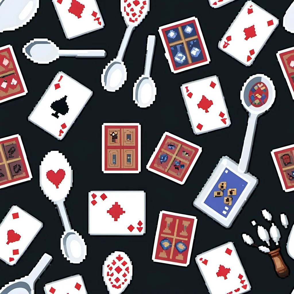 Prompt: cards and spoons (pixel art)