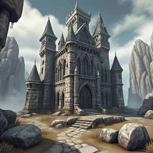 Prompt: Medieval fantasy castle with towering stone walls, rugged stone walkway, nostalgic PS2 game graphics, detailed stone texture, misty atmosphere, fantasy RPG game style, nostalgic, high quality, detailed texture, fantasy, medieval, rugged stone, misty atmosphere, nostalgic graphics, RPG game style, towering walls, memory