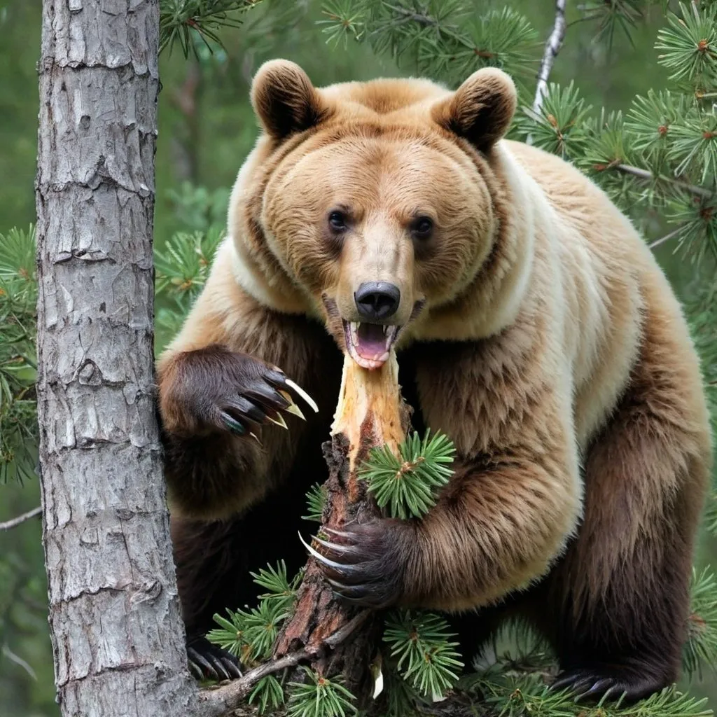 Prompt: a bear eating an entire tree