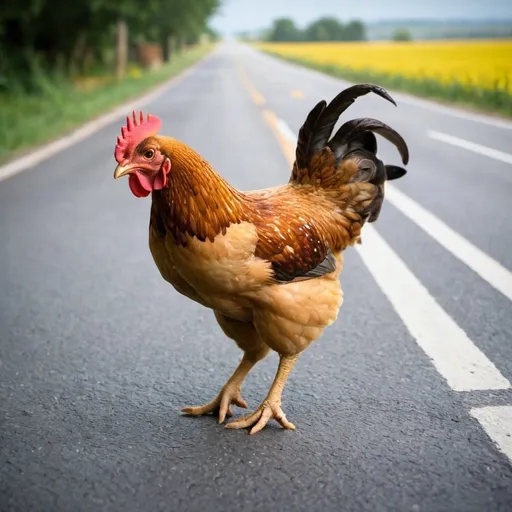 Prompt: a chicken crossing a road