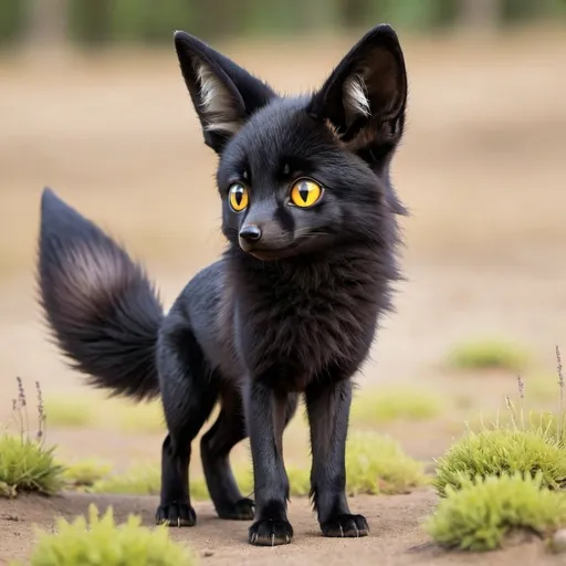 Prompt: a black fox that looks like umbreon