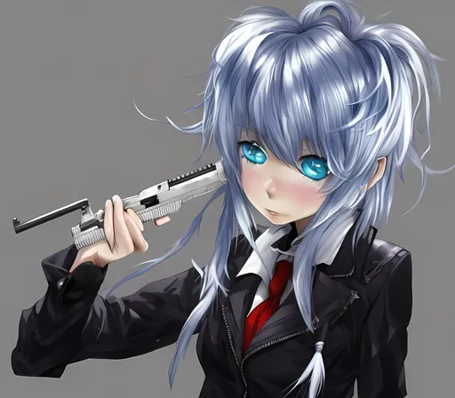 Prompt: Anime Girl White Hair Gun Suicide