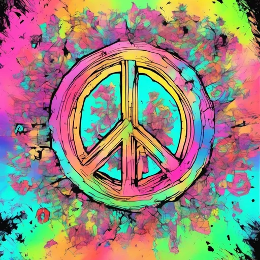 Prompt: Peace sign with colours tie dye and trippy