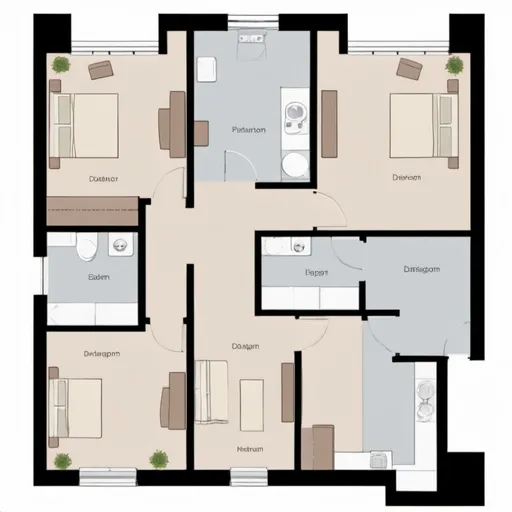 Prompt: Studio apartment floorplan, 2D vector illustrations, high quality, detailed layout, modern design, professional style, minimalistic, precise lines, clean and crisp, organized space, neutral color palette, top-notch, well-crafted, artistic floorplan, spacious layout, accurate representation, high-res, polished, architectural, detailed apartment, clear and precise, professional vector illustration, organized and efficient, minimalistic design