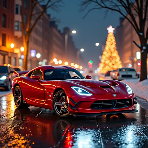 Prompt: Christmas car background with dodge viper
