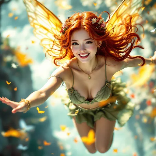Prompt: beautiful, redhead, asian, fairy, flying, fun