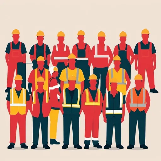Prompt: Flat illustration of one construction worker only wearing an all red uniform, full length, simple forms, simple shapes, vector, minimalism, Geoff McFetridge style