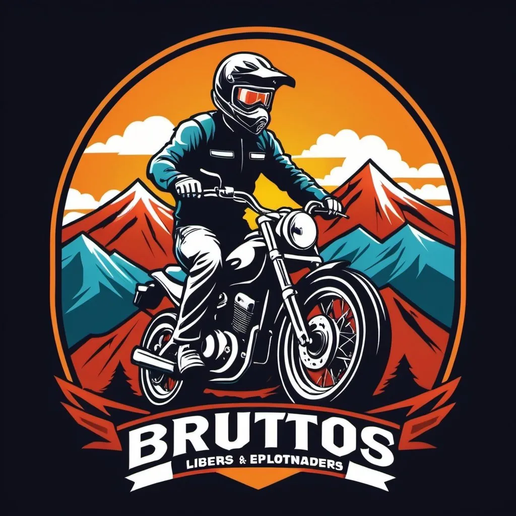 Prompt: (Brutos libres explotadores montañas y ciudades motocicleta) logotype