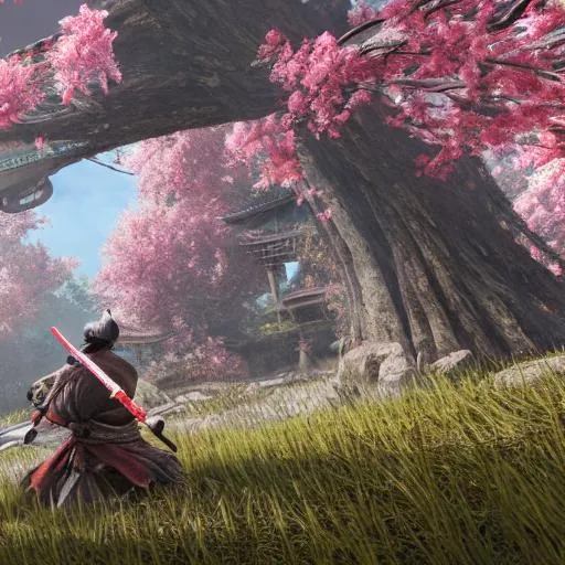 Prompt: Sekiro logo of a sakura tree