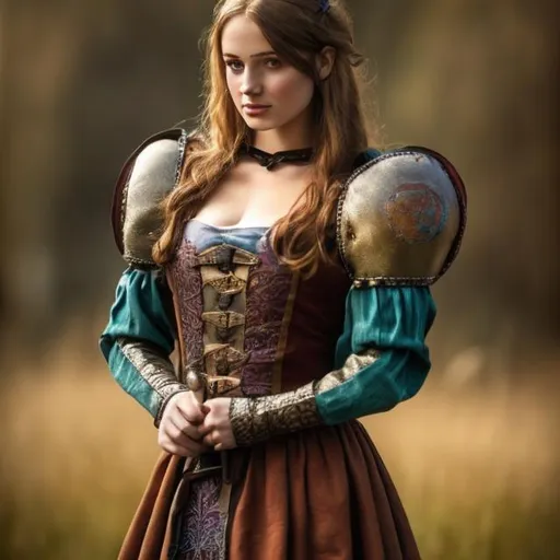 Prompt: Attractive female Nobel colourful medieval dress Hi res