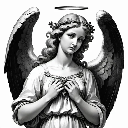 Prompt: black and white Vintage angel illustration
