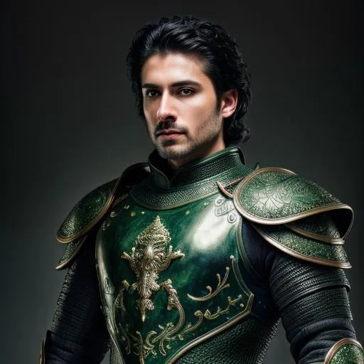 Prompt: full body super detailed lifelike illustration, intricately detailed, dramatic lighting, a black-haired man in gorgeous detailed green leather male armor

soft focus, digital painting, oil painting, clean art, professional, colorful, rich deep color, concept art, CGI winning award, UHD, HDR, 8K, RPG, UHD render, HDR render, 3D render cinema 4D