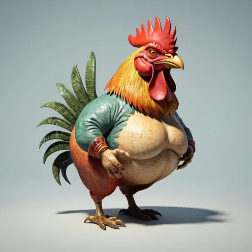Prompt: fat rooster with head of a dino