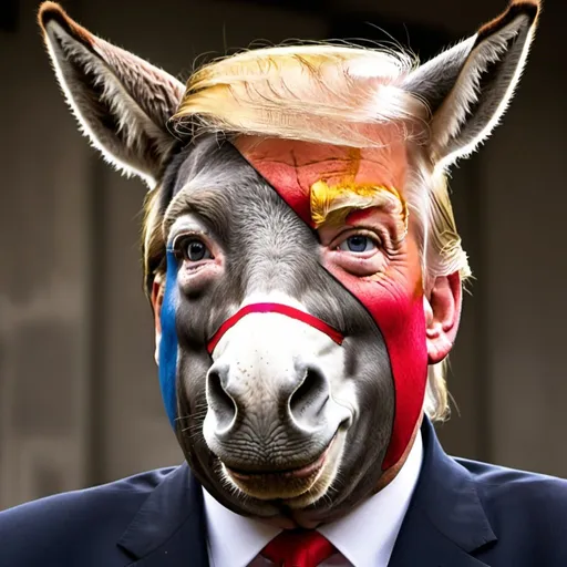 Prompt: donkey mixed with the face of Donald Trump