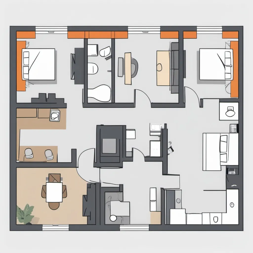 Prompt: Studio apartment floorplan, 2D vector illustrations, high quality, detailed layout, modern design, professional style, minimalistic, precise lines, clean and crisp, organized space, neutral color palette, top-notch, well-crafted, artistic floorplan, spacious layout, accurate representation, high-res, polished, architectural, detailed apartment, clear and precise, professional vector illustration, organized and efficient, minimalistic design