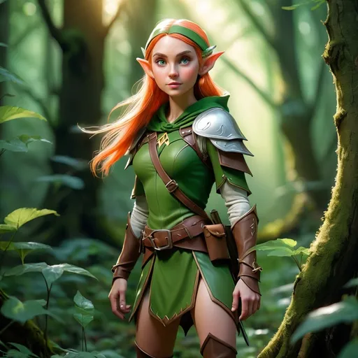 Prompt: Elf ranger in a mystical forest around sunligh