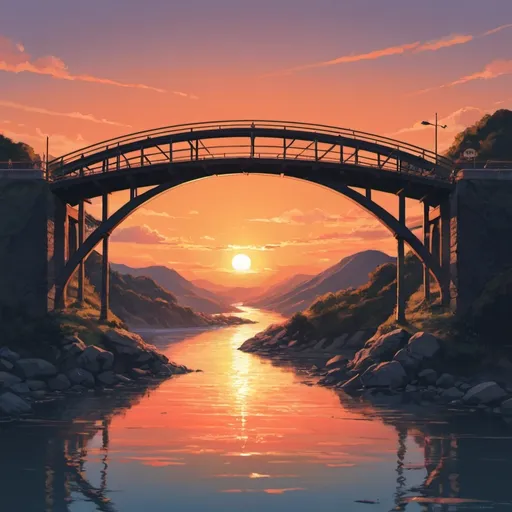 Prompt: sunset bridge illust