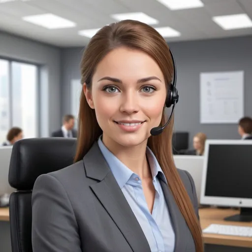 Prompt: Realistic customer service avatar with technical expertise, photo-realistic office background, professional attire, detailed facial features, high-quality, photorealistic, customer service expert, office setting, realistic lighting, modern design, detailed expression, realistic materials, professional demeanor, detailed background, highres, detailed realism, neutral color palette, with a phone