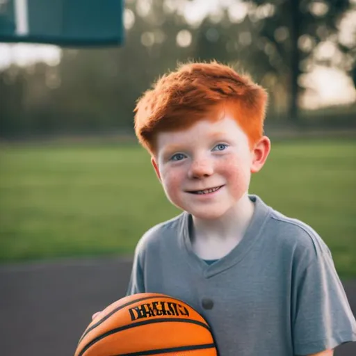 Prompt: ginger haired kid holding a basketball