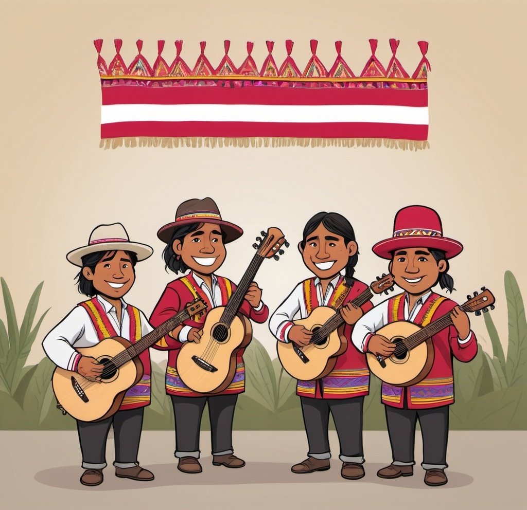 Prompt: cartoon of a band of peruvian musicians
