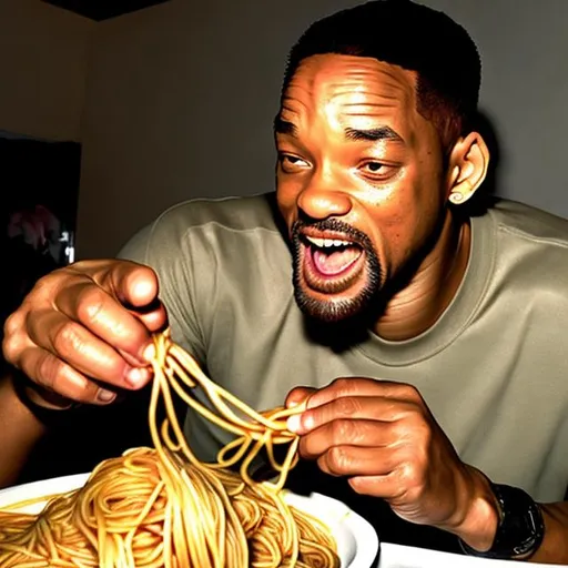 Prompt: will smith eating spaghetti