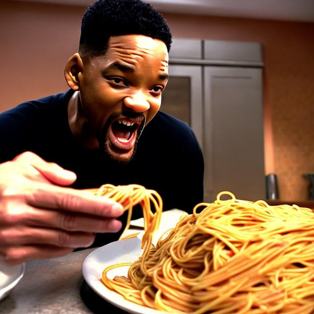 Prompt: will smith eating spaghetti