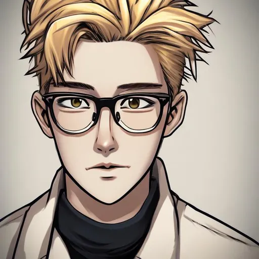 Prompt: Anime and comic style blonde guy with glasses