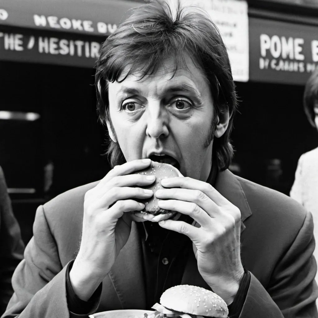 Prompt: paul mccartney eating a burger