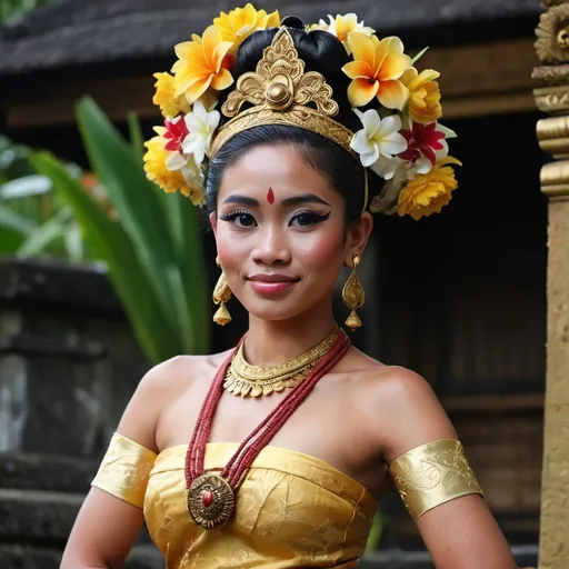 Prompt: Silahkan di tambahi klo ada yg kurang 😃

Promt:
beautiful and charming Balinese women, wearing is a traditional Balinese kemben,she is a black hair Braid Bun(sanggul tagel),some accessoris and jewelry,perform traditional Balinese dance(tari legong),with balinese barong(leak Bali),traditional Balinese ceremony, background tample balinese,and some torches fire,so beautiful moments,good lighting,realistic