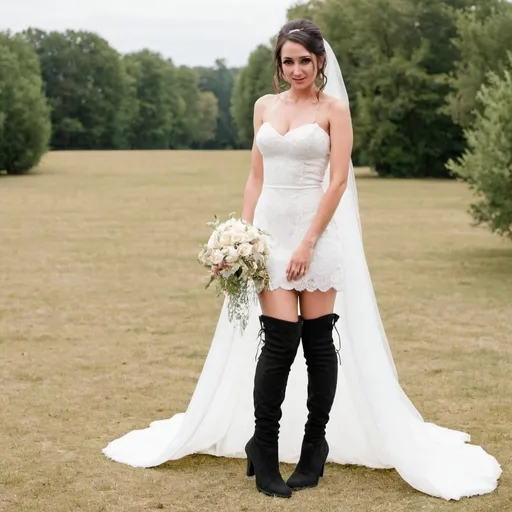 Prompt: Bride in knee high boots