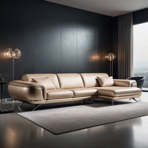 Prompt: Elegant sofas inspired by BMW Cars and German designs, sleek and modern, metallic materials, professional photography, high quality, modern, metallic, sophisticated, detailed craftsmanship, sleek design, minimalistic, professional lighting, luxury, 4k resolution

