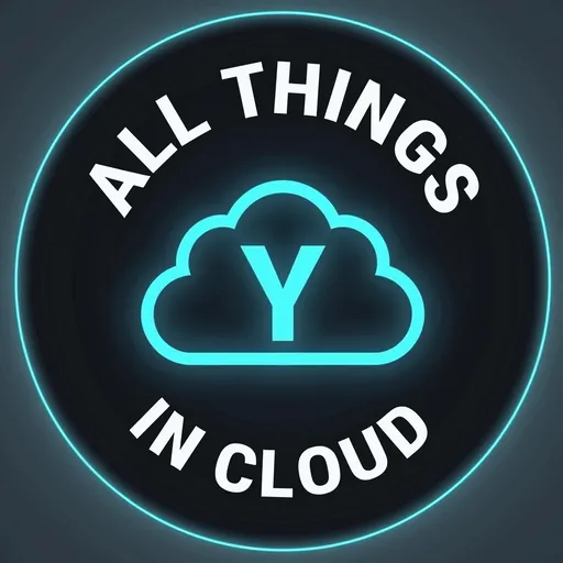 Prompt: A futuristic, high-quality circular logo for 'All Things in Cloud' with a clean and modern design. The outer ring features 'All Things in Cloud' in a bold, sleek font. Inside, a glowing, tech-inspired cloud icon with a distinct 'Y' in the center, seamlessly integrated. The color scheme should be vibrant and dynamic, using modern blues, teals, and subtle gradients for a polished, professional look. The design should be crisp, high-resolution, and scalable for social media, printed swag (caps, t-shirts, stickers), and stamps. Balanced proportions, minimalistic yet visually striking, with a high-tech aesthetic.