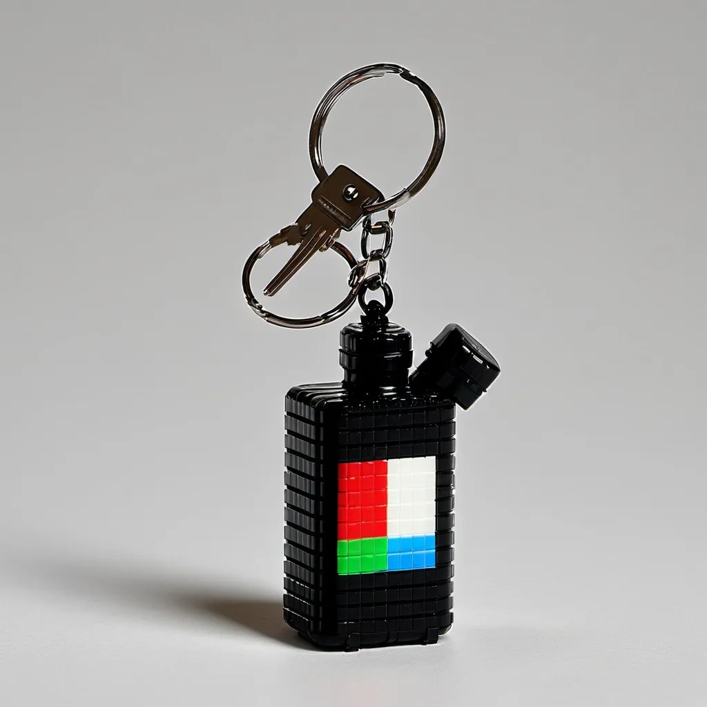 Prompt: "Tiny, pixelated gas canister, keychain size"