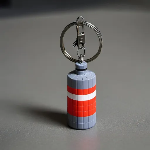 Prompt: "Tiny, pixelated gas canister, keychain size"