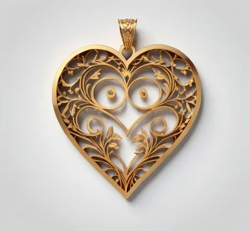 Prompt: gold heart pendant, intricate 2d vector cutout shape pendant, blueprint frame lines sharp edges, svg vector style, product studio shoot