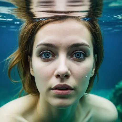 Prompt: Underwater woman with open eyes
