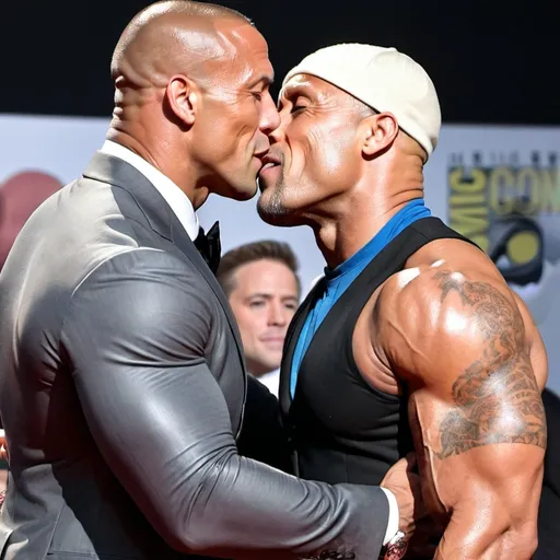 Prompt: The rock kissing kevin hart