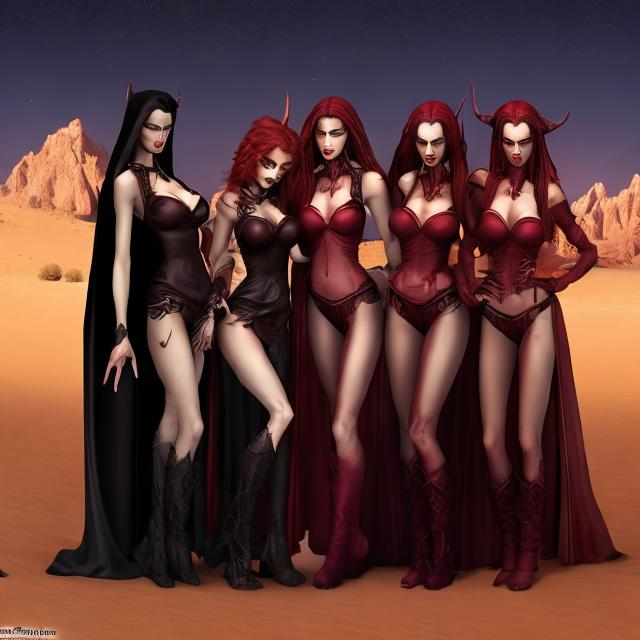 Prompt: Vampire women in the desert in front of a Terpee