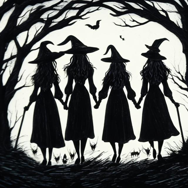 Prompt: Witches walking along the river with a fox