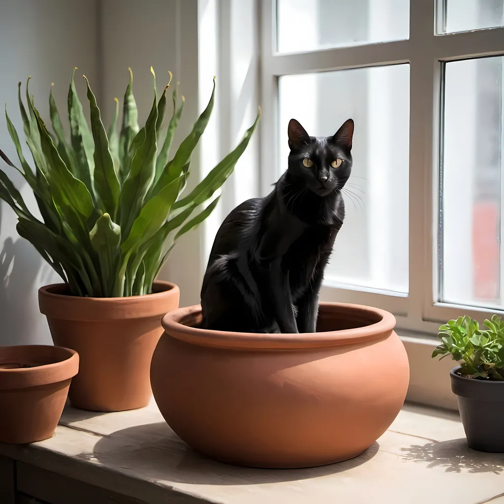 Prompt: Black cat on a pot
