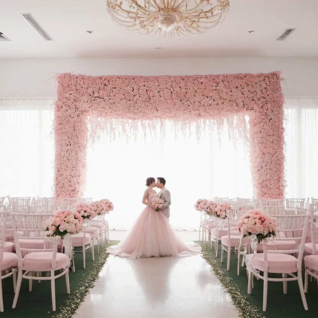 Prompt: Asthetic wedding with light pink theme