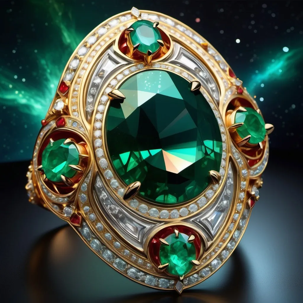 Prompt: And exotic and fascinating colours and diamonds and emeralds in space