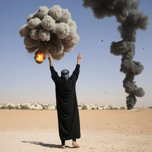 Prompt: an Arab drops a bomb 

