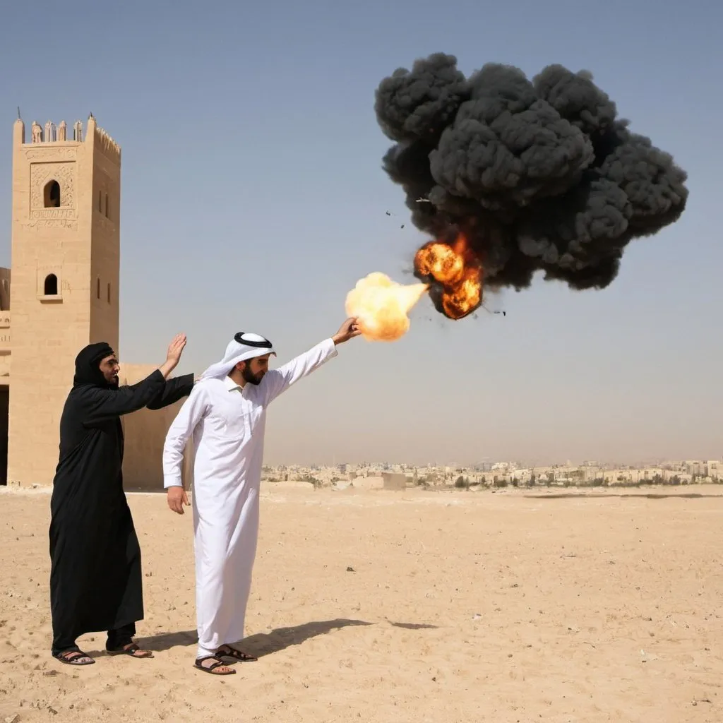 Prompt: an Arab drops a bomb 

