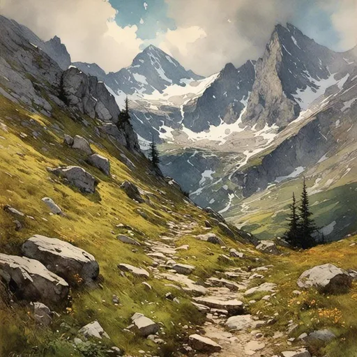 Prompt: <mymodel>trail through the mountains